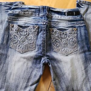 Wallflower Junior's Blue Boot Cut Jeans with Silver Embellishments Size 7